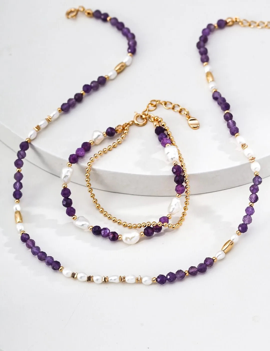 Pearl Amethyst Silver Chain Bracelet Glim Wink