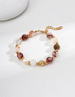 Pearl Twisted Red Phantom Quartz Bead Bracelet Glim Wink