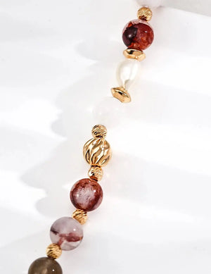 Pearl Twisted Red Phantom Quartz Bead Bracelet Glim Wink