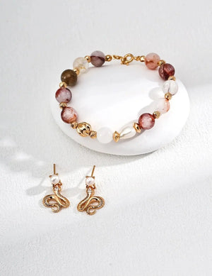 Pearl Twisted Red Phantom Quartz Bead Bracelet Glim Wink