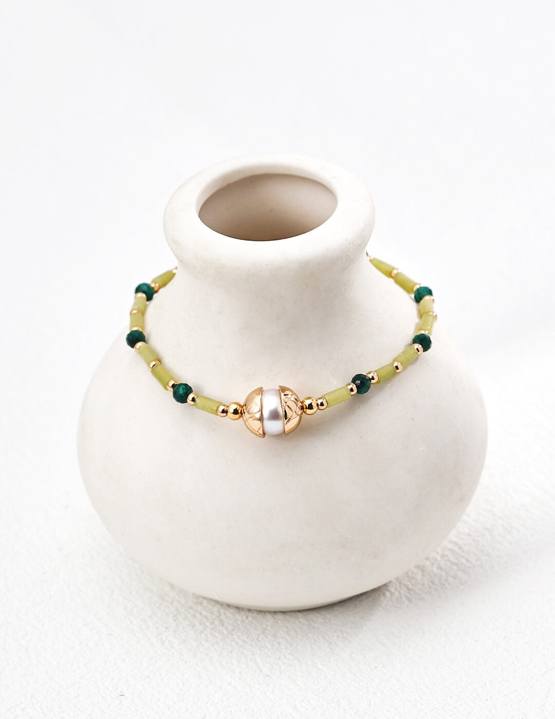 Vintage Green Tube Bead Malachite Bracelet Glim Wink