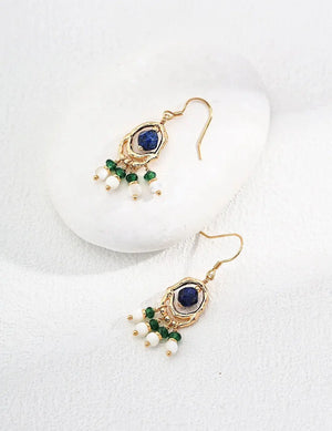 Vintage Shell Lapis Lazuli Synthetic Emerald Earrings Glim Wink