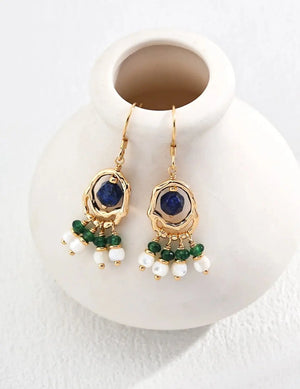 Vintage Shell Lapis Lazuli Synthetic Emerald Earrings Glim Wink