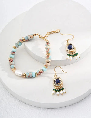 Vintage Shell Lapis Lazuli Synthetic Emerald Earrings Glim Wink