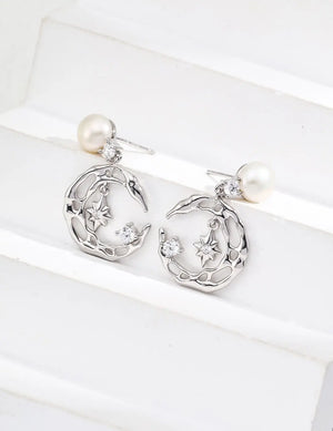 Star & Moon Pearl Earrings Glim Wink