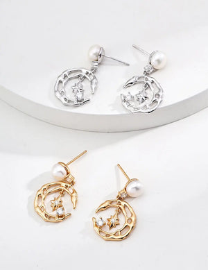 Star & Moon Pearl Earrings Glim Wink