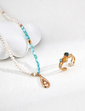 Pearl Blue Mother-of-Pearl Zircon Necklace Glim Wink