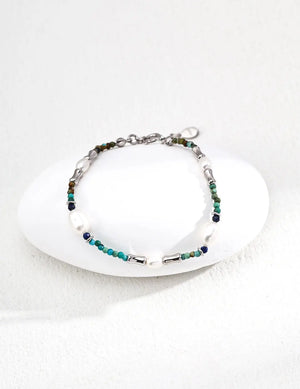 Natural Pearl Lapis Lazuli Turquoise Necklace Glim Wink