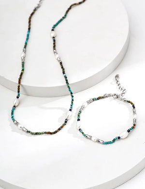 Natural Pearl Lapis Lazuli Turquoise Necklace Glim Wink