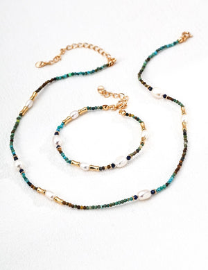 Natural Pearl Lapis Lazuli Turquoise Necklace Glim Wink
