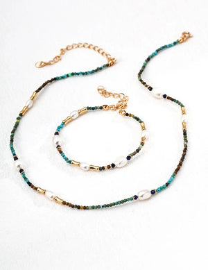 Natural Pearl Lapis Lazuli Turquoise Necklace Glim Wink