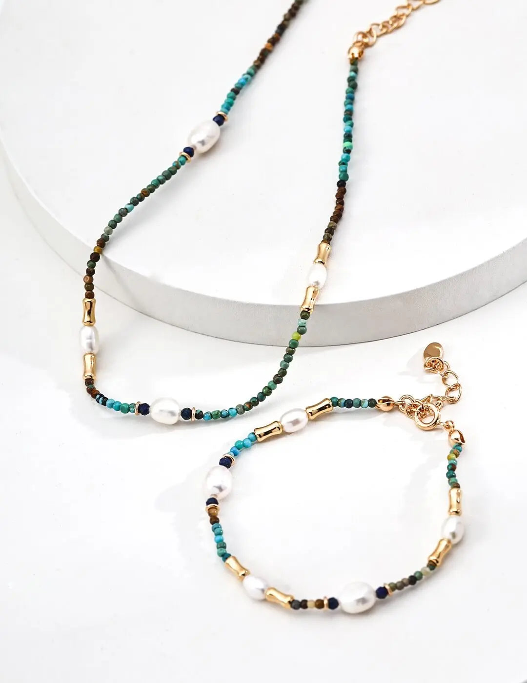 Natural Pearl Lapis Lazuli Turquoise Necklace Glim Wink