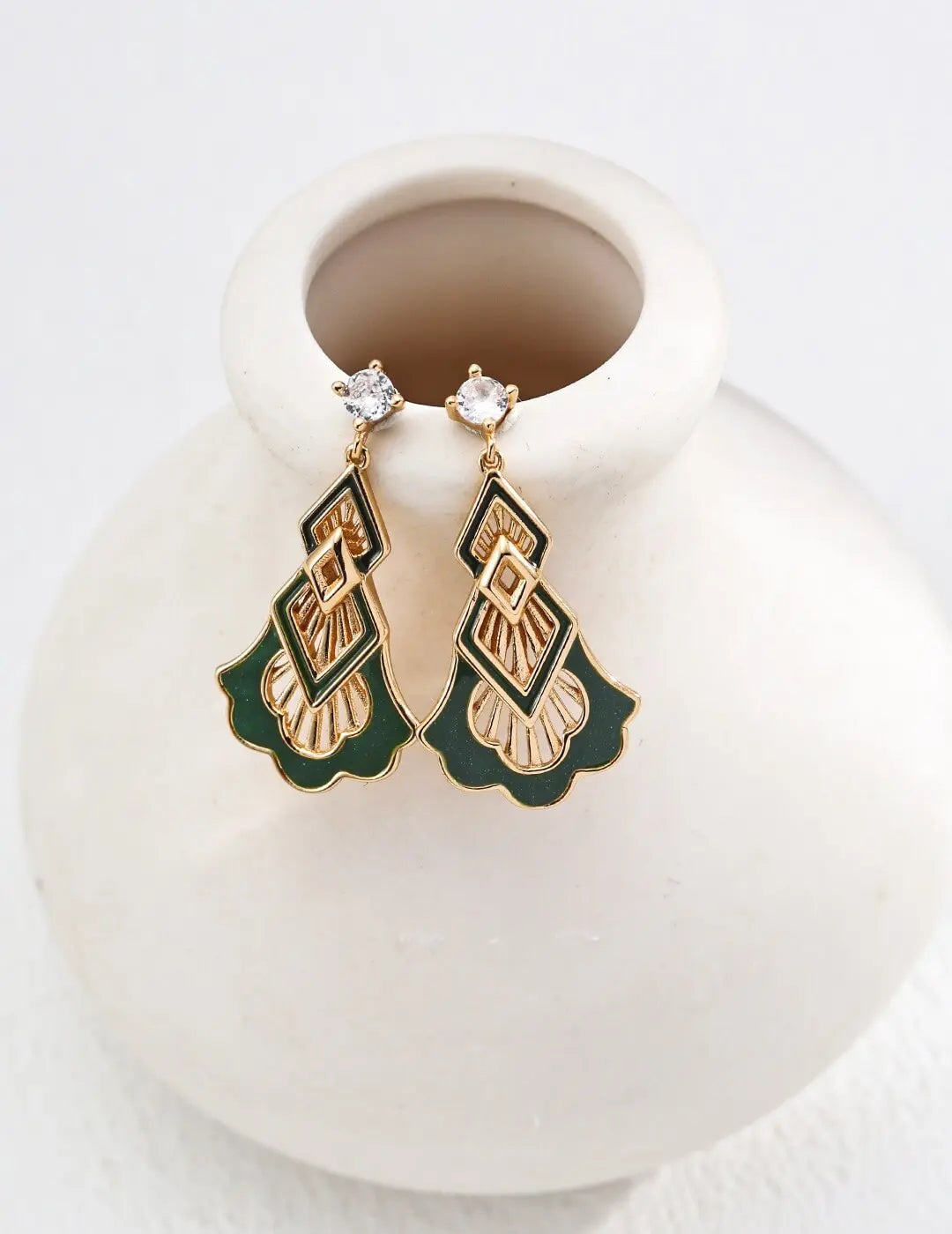 Enamel Drop Zircon Leaf Earrings Glim Wink