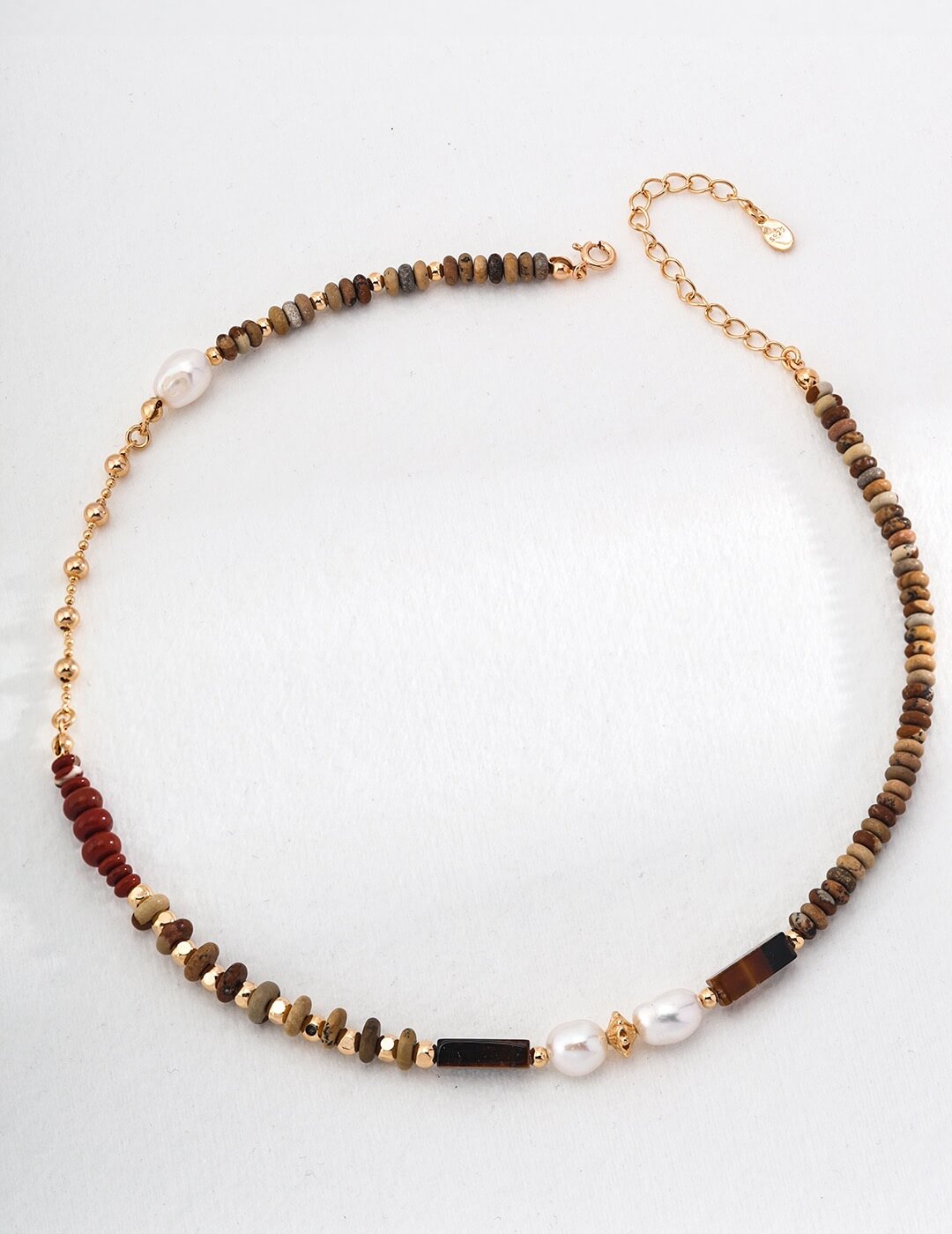 Pearl Picture Jasper Tiger's Eye Red Stone Necklace Glim Wink
