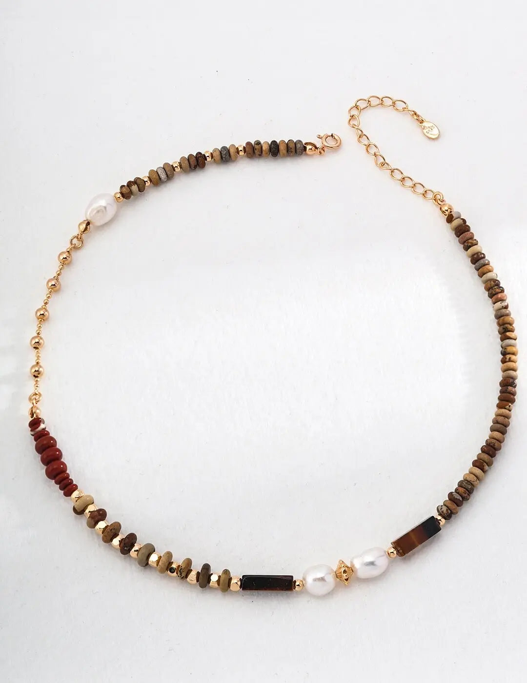 Pearl Picture Jasper Tiger's Eye Red Stone Necklace Glim Wink