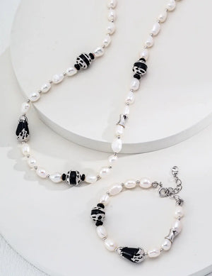 Black Agate Pearl Necklace Glim Wink