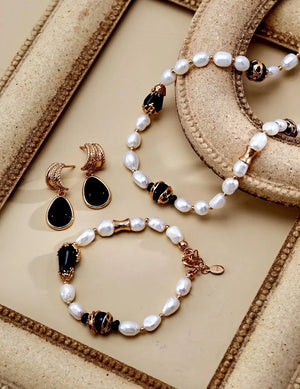 Black Agate Pearl Necklace Glim Wink