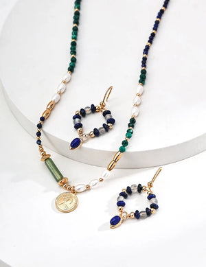 Natural Pearl Malachite Lapis Lazuli Pendant Necklace Glim Wink
