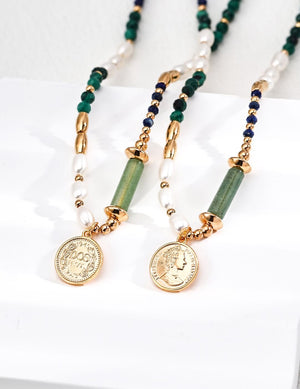 Natural Pearl Malachite Lapis Lazuli Pendant Necklace Glim Wink