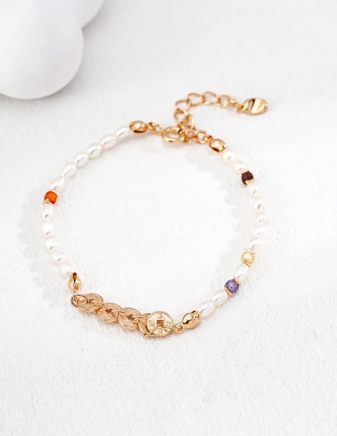 Lucky Copper Coin Pearl Bracelet Glim Wink