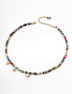Heart Star Colored Stone Necklace Glim Wink