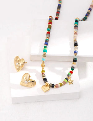 Heart Star Colored Stone Necklace Glim Wink