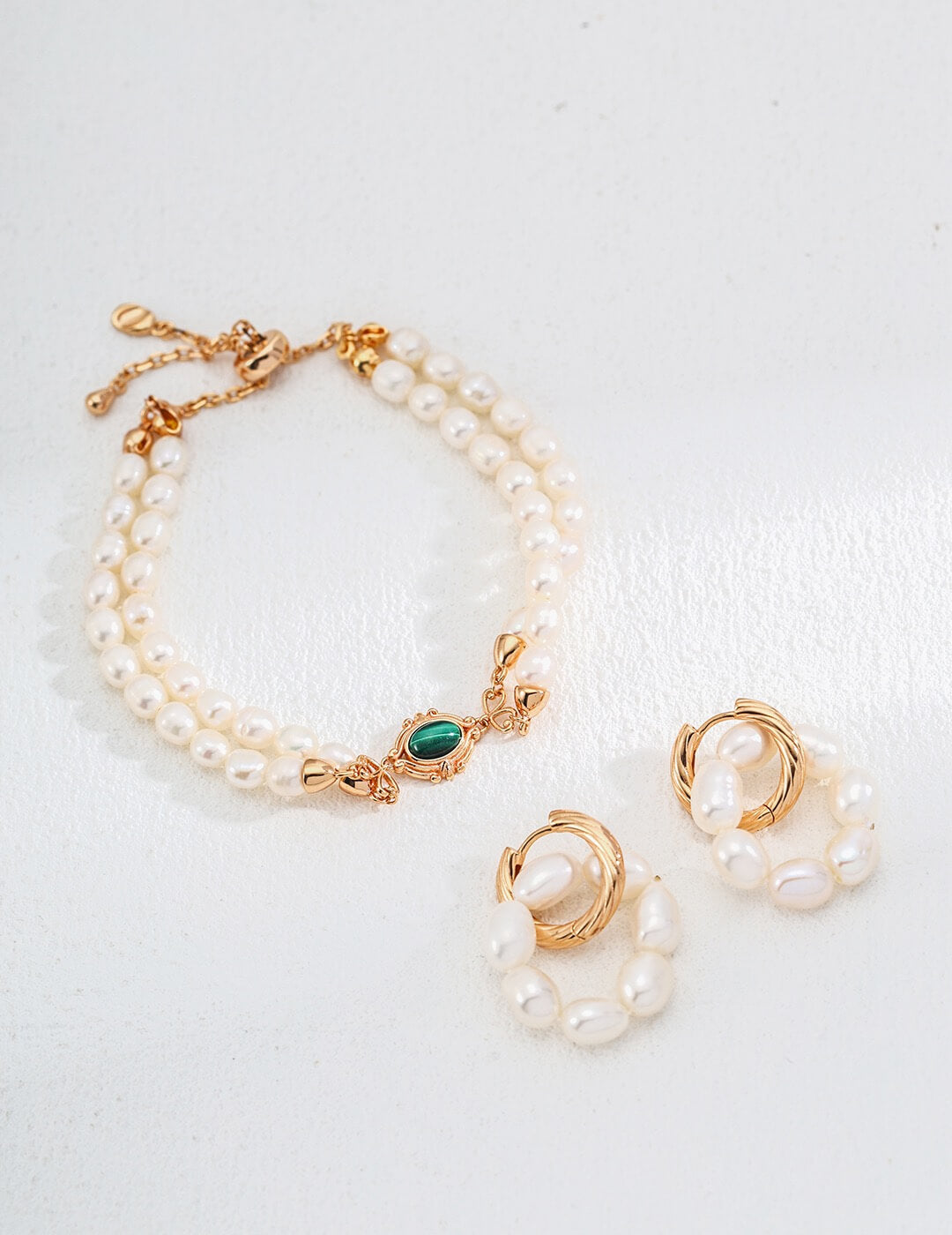 Malachite Double-Layered Pearl Bracelet Glim Wink