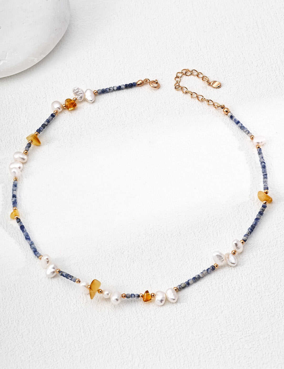 Pearl Blue Spot Stone Amber Necklace Glim Wink