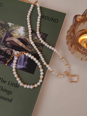 Silver White Shell Double-Sided Pearl Necklace Glim Wink