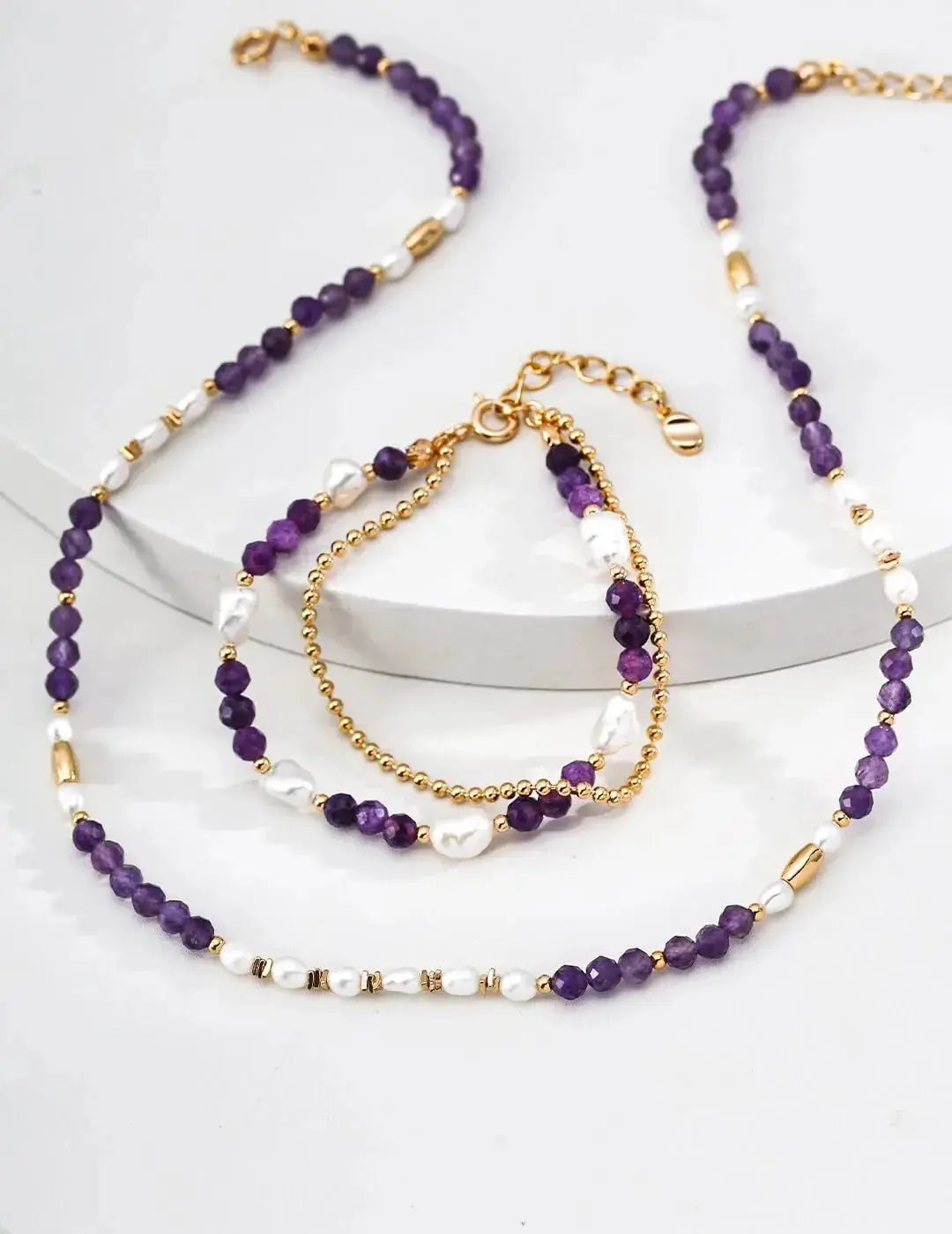 Pearl Amethyst Silver Chain Bracelet: Elegant Affordable Luxury for Career Women Glim Wink
