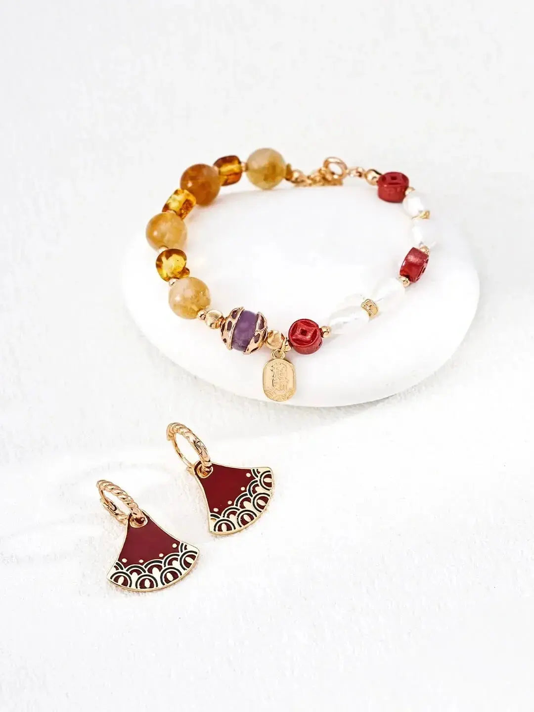Handmade Red Cinnabar & Silver Bead Bracelet: Lucky Charm for Daily Wear Glim Wink