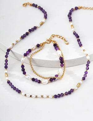 Pearl Amethyst Silver Chain Bracelet Glim Wink