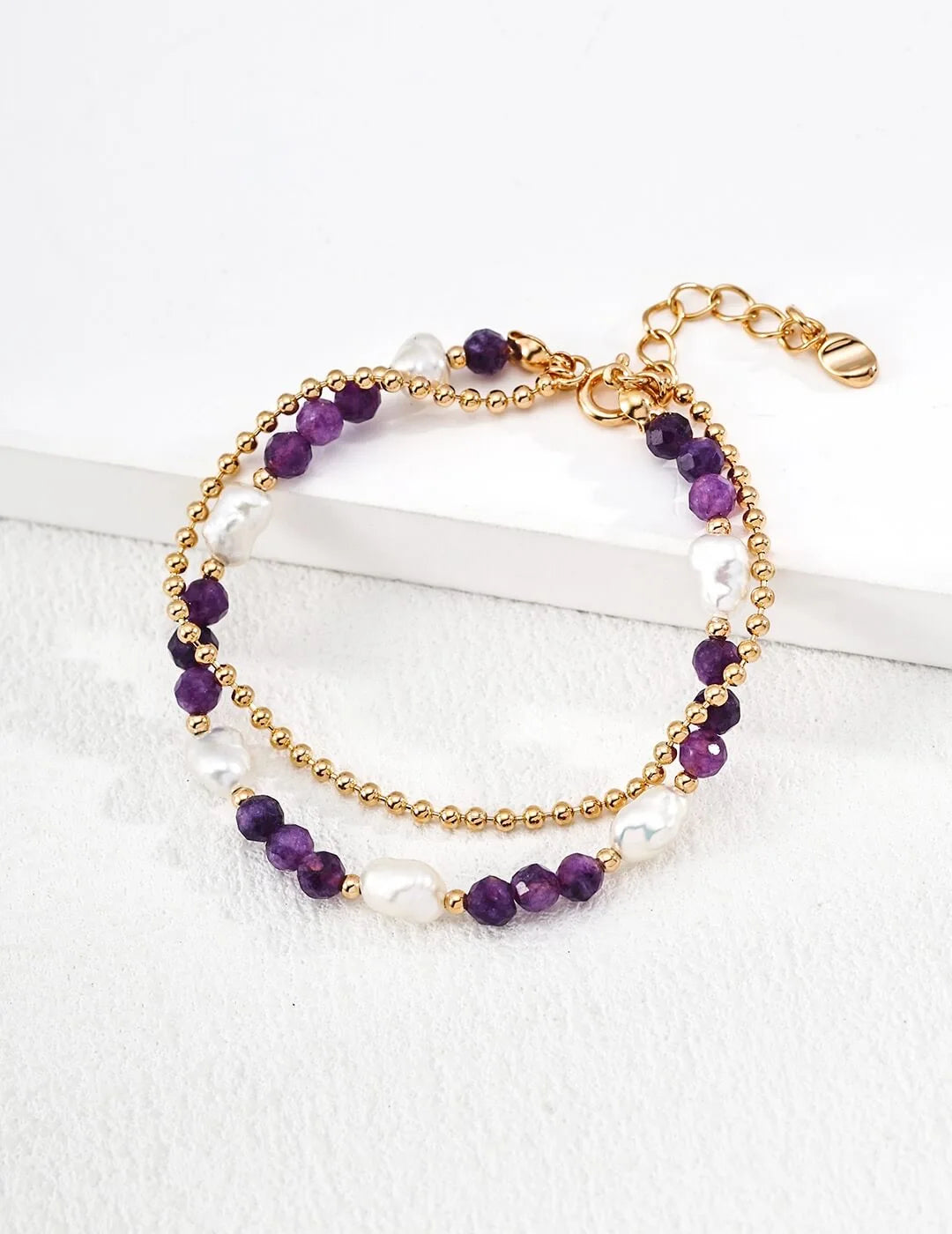 Pearl Amethyst Silver Chain Bracelet Glim Wink
