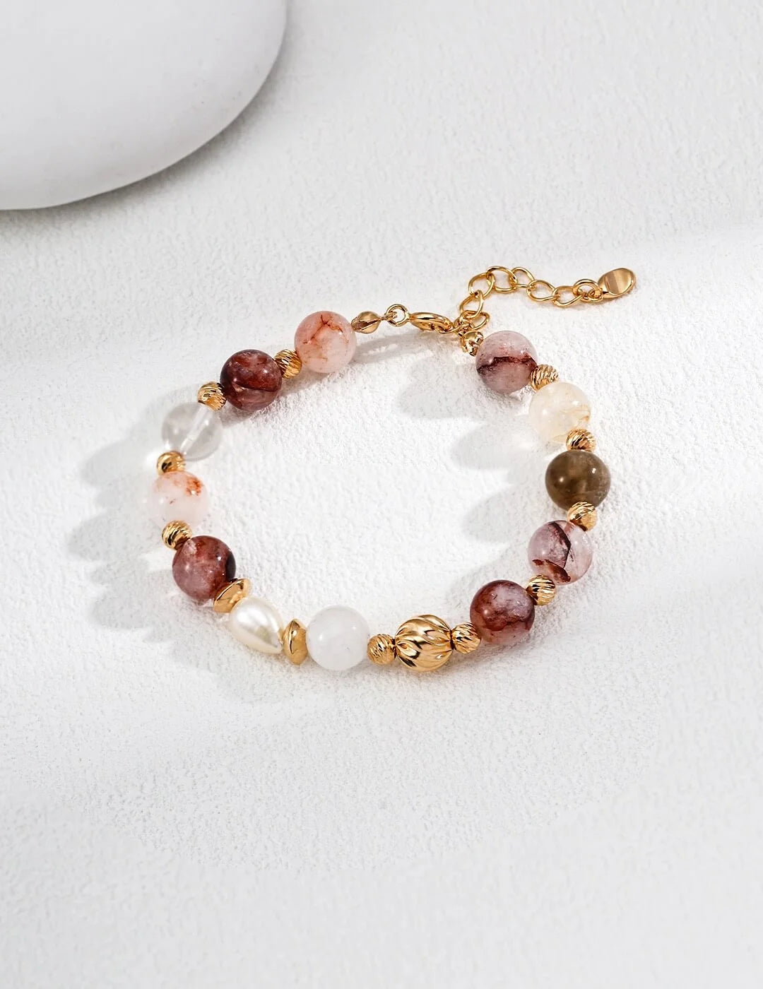 Pearl Twisted Red Phantom Quartz Bead Bracelet