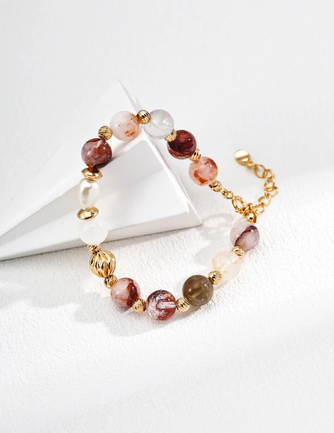 Pearl Twisted Red Phantom Quartz Bead Bracelet