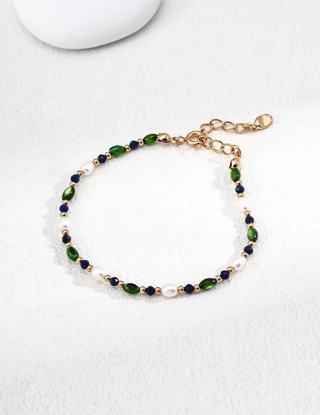 Rice Pearl Olive Bead Lapis Lazuli Bracelet Glim Wink