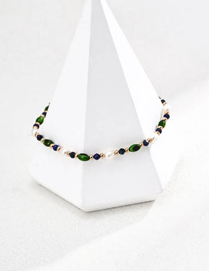 Rice Pearl Olive Bead Lapis Lazuli Bracelet Glim Wink