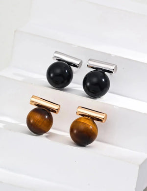 Tiger's Eye & Black Onyx Earrings Glim Wink