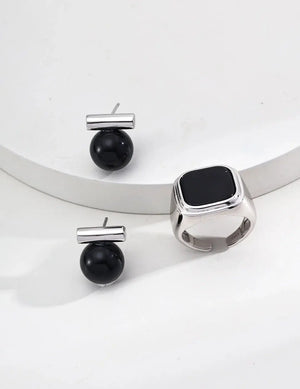 Tiger's Eye & Black Onyx Earrings Glim Wink