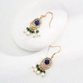 Vintage Shell Lapis Lazuli Synthetic Emerald Earrings