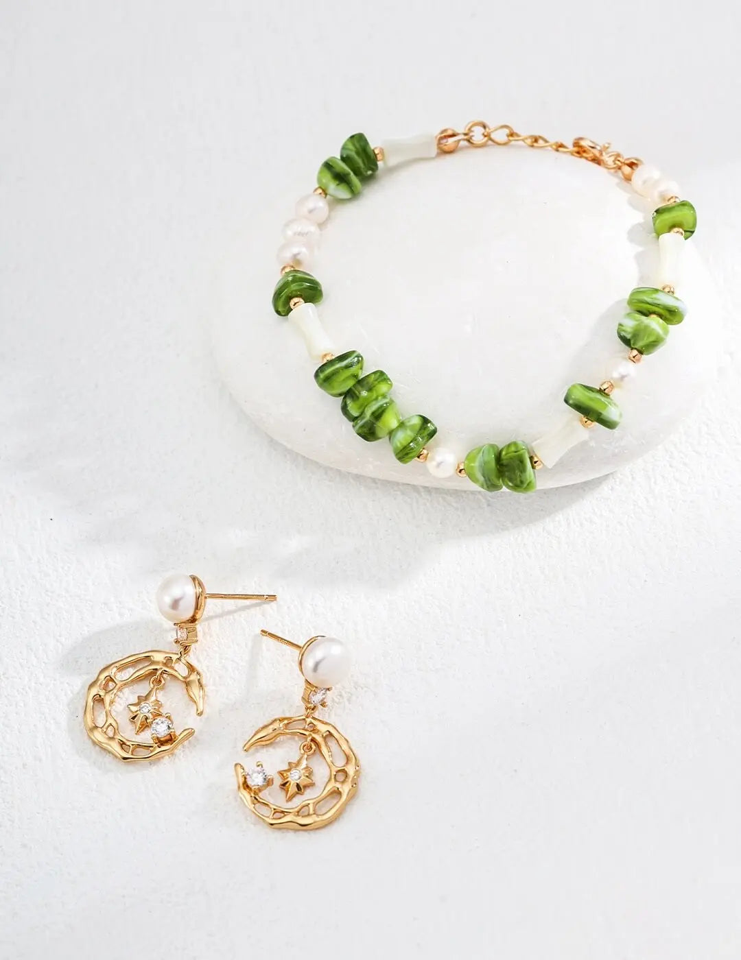 Star & Moon Pearl Earrings Glim Wink