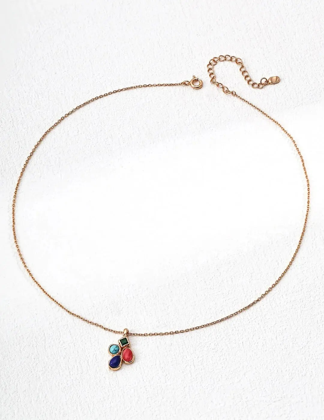 Lapis Lazuli Turquoise and Rhodochrosite Pendant Necklace Glim Wink