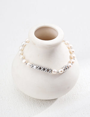 Silver Bar Wrapped Pearl Bracelet Glim Wink