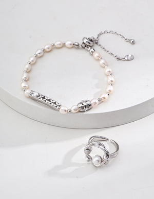 Silver Bar Wrapped Pearl Bracelet Glim Wink