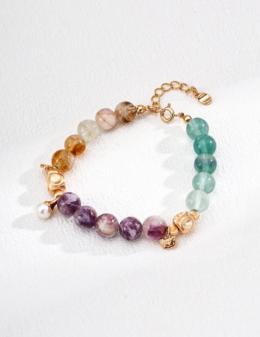 Colorful Purple Mica Citrine Green Fluorite Bracelet Glim Wink