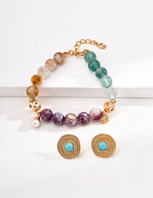 Colorful Purple Mica Citrine Green Fluorite Bracelet Glim Wink