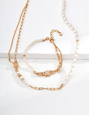 Rose Gold Half-Wrap Pearl Bracelet Glim Wink