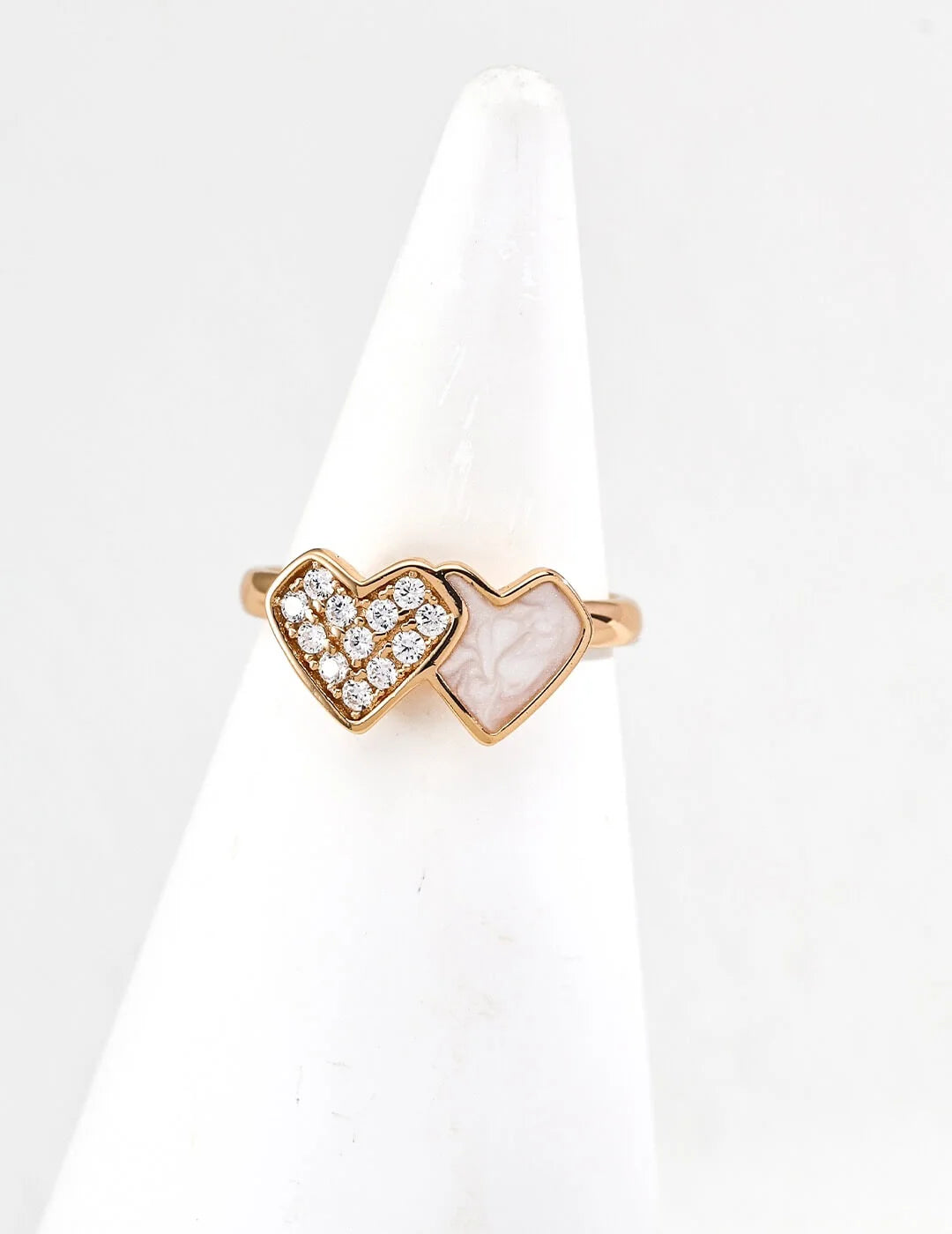 Double Heart Enamel Zircon Ring Glim Wink