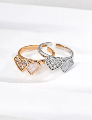 Double Heart Enamel Zircon Ring Glim Wink