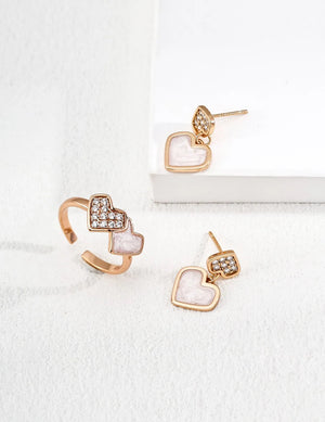 Double Heart Enamel Zircon Ring Glim Wink